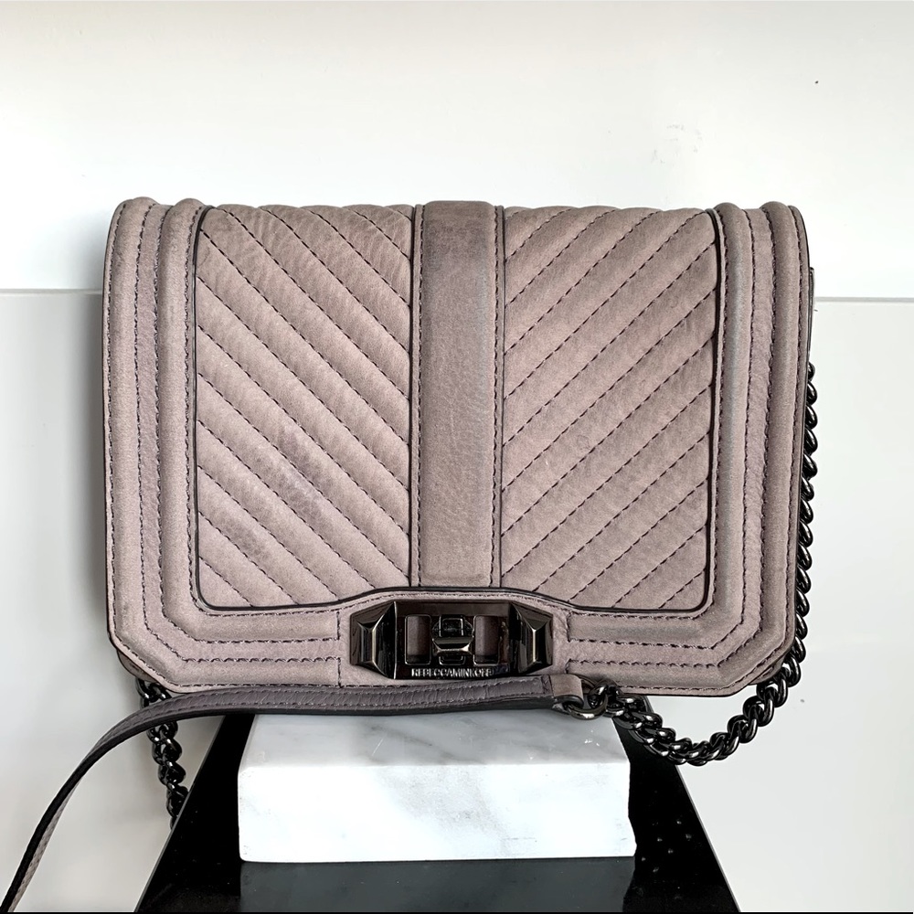Rebecca Minkoff, Real Leather Large Flap Handbag taupe/ black chrome hardware